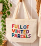 Full of Vinted Parcels – Colourful Canvas Tote Bag with Zip – Vinted Seller Gift - Image 1
