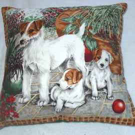 Jack Russel mum and pups in the garden cushion very rare !