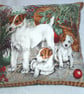 Jack Russel mum and pups in the garden cushion very rare !