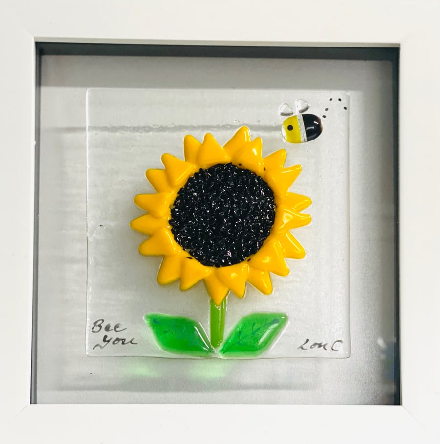  Bee Fused glass sunflower picture