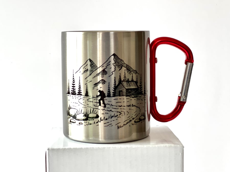 Carabiner Mug with red clip