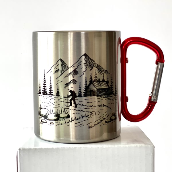 Carabiner Mug with red clip