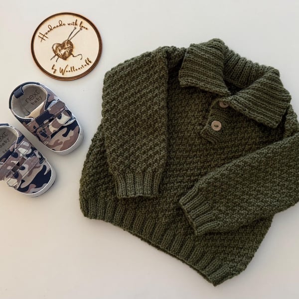 25% OFF Sample Sale IN STOCK Handknitted Mossy Baby Jumper - 3-6 months Khaki