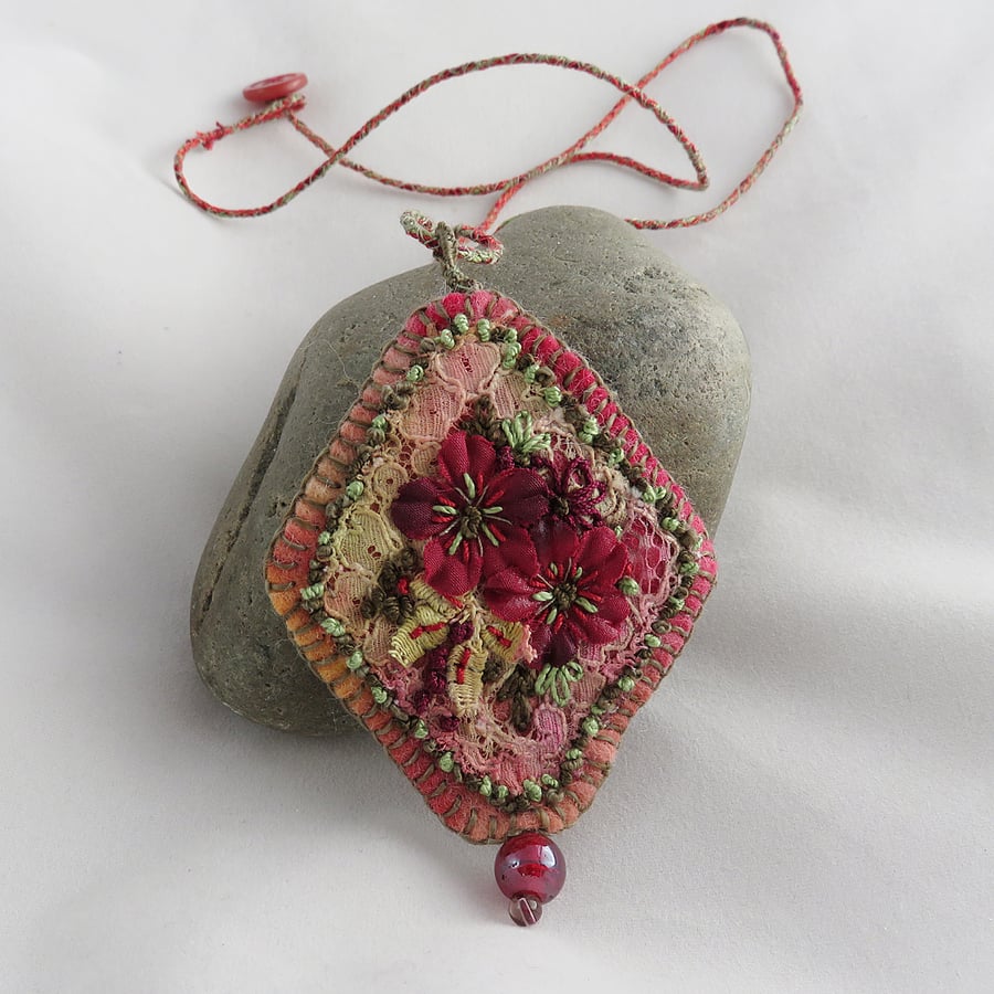 Red Lace Embroidered Pendant