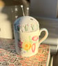 Vintage Susie Cooper coffee cup pincushion with embroidered linen - Image 7