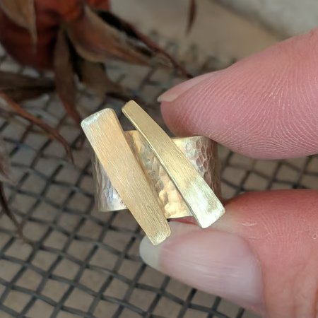 Architectural Brass Ring; Handmade Brushed & Hammered Statement Ring
