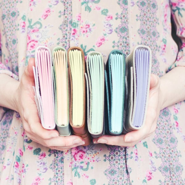 A6 Leather Wrap Journal - Handbound Leather Blank Book - 6 x 4 - Pastel Pages