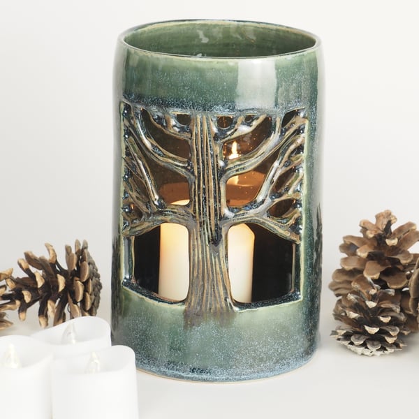 Tall tree ceramic candleholder