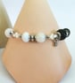 Monochrome bracelet, black and white beads, moonstone, agate coral beads - Image 8