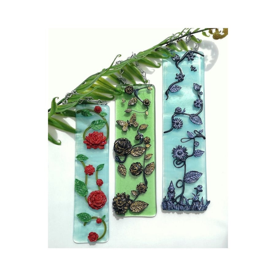 Handmade Fused Glass 3D Flowers Hanging Picture - Suncatcher - Flower Wall Art