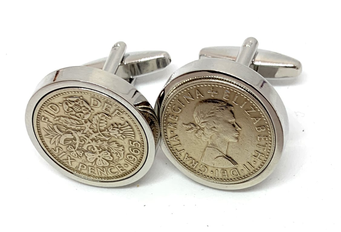 Luxury 1965 Sixpence Cufflinks for a 60th birthday Original British sixpences HT