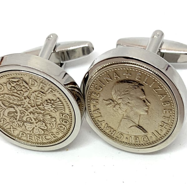 Luxury 1965 Sixpence Cufflinks for a 60th birthday Original British sixpences HT