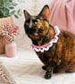 Pink & White Crochet Cat Collar - Handmade Lace Ruffle Pet Collar 