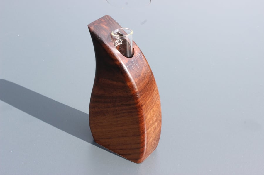 Handcrafted Walnut Wood Sculptural Vase with Glass Liner