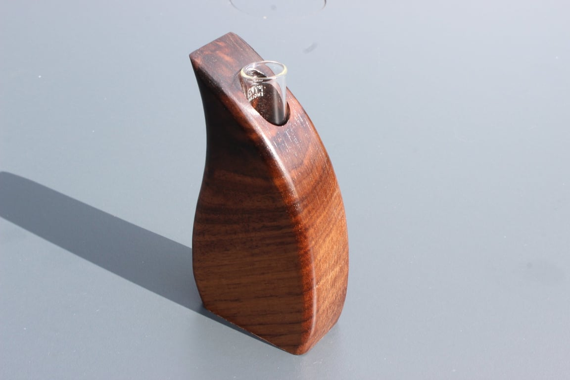 Handcrafted Walnut Wood Sculptural Vase with Glass Liner
