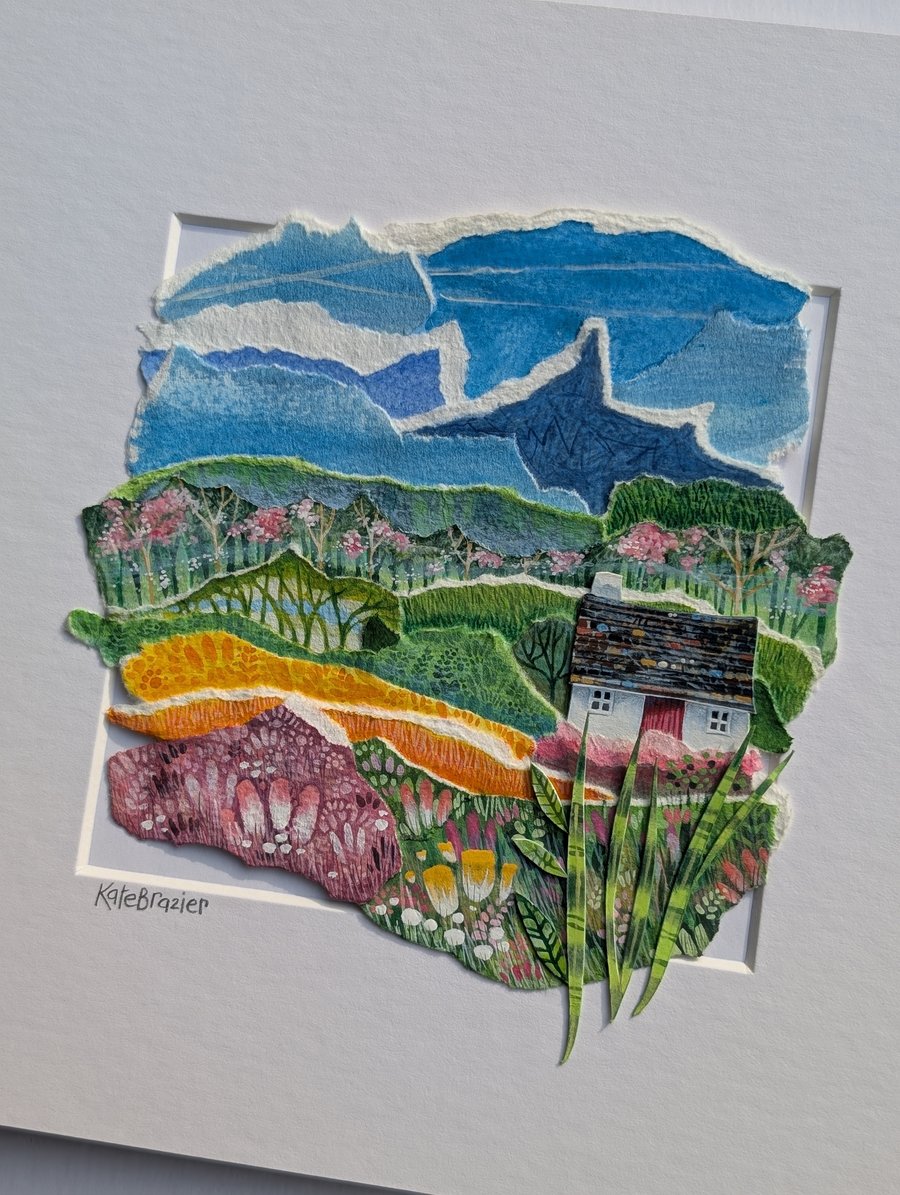 The Golden Fields - Original paper collage. Mounted