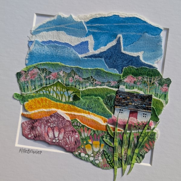 The Golden Fields - Original paper collage. Mounted