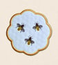 Honey Bee Candle Coaster - Embroidered Botanical Home Decor
