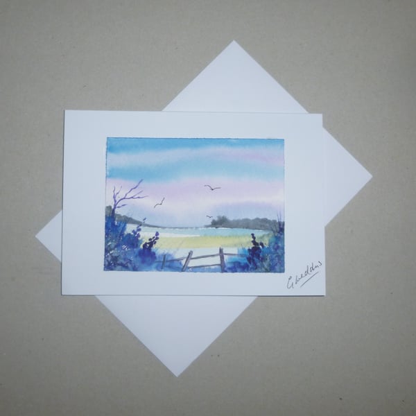 original art hand painted watercolour landscape greetings card ( ref FA 411 B4 )