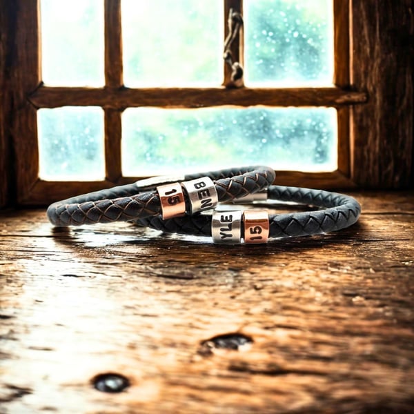 15th Birthday Gift - Personalised Leather Bracelet - Son Brother Grandson Nephew
