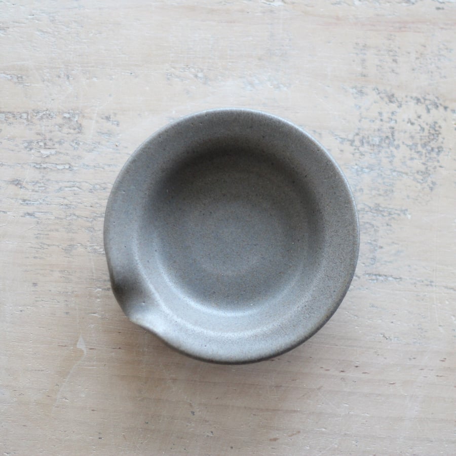 Pottery Teaspoon Rest - Ceramic Tea Bag Holder - Granite Grey Glaze 