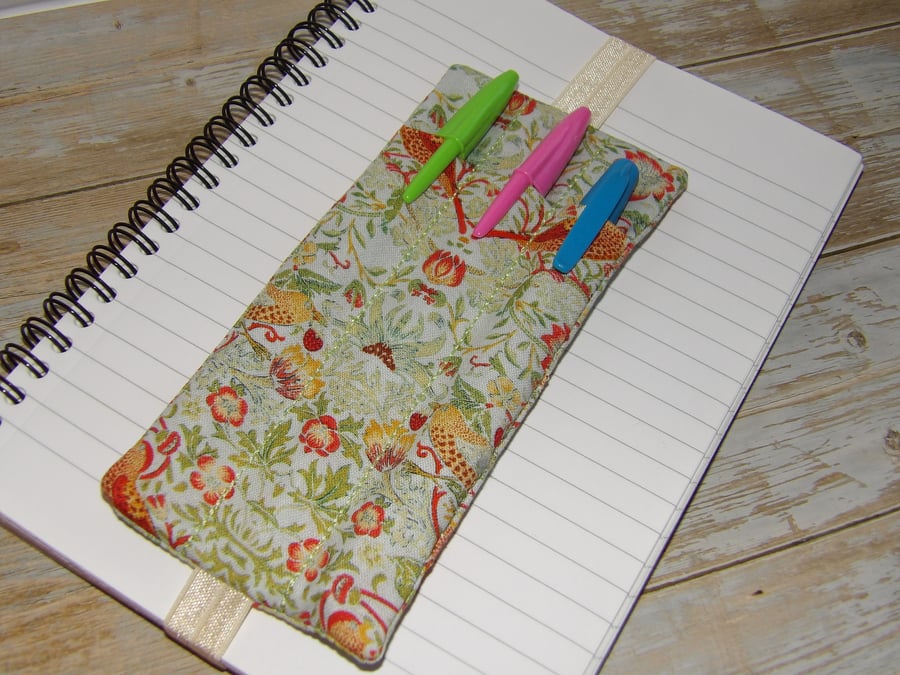 William Morris fabric pen holder bookmark elasticated A5 notebook size 