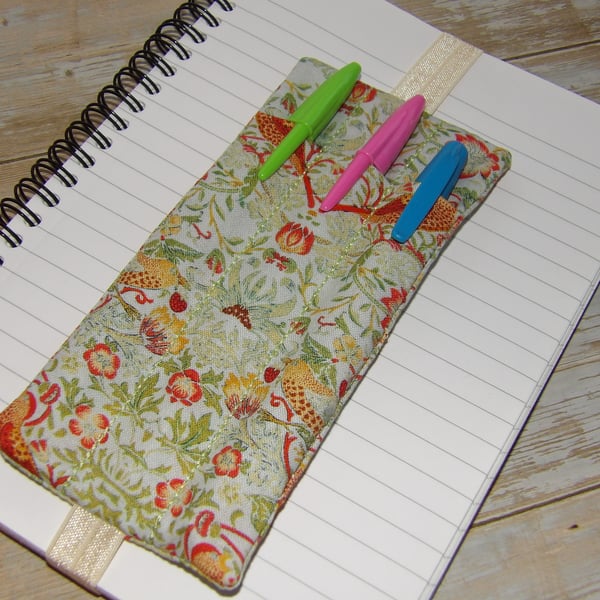 William Morris fabric pen holder bookmark elasticated A5 notebook size 