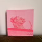 Pink Bearded Dragon Acrylic Painting with Gems on 6"x6" Chunky Box Canvas