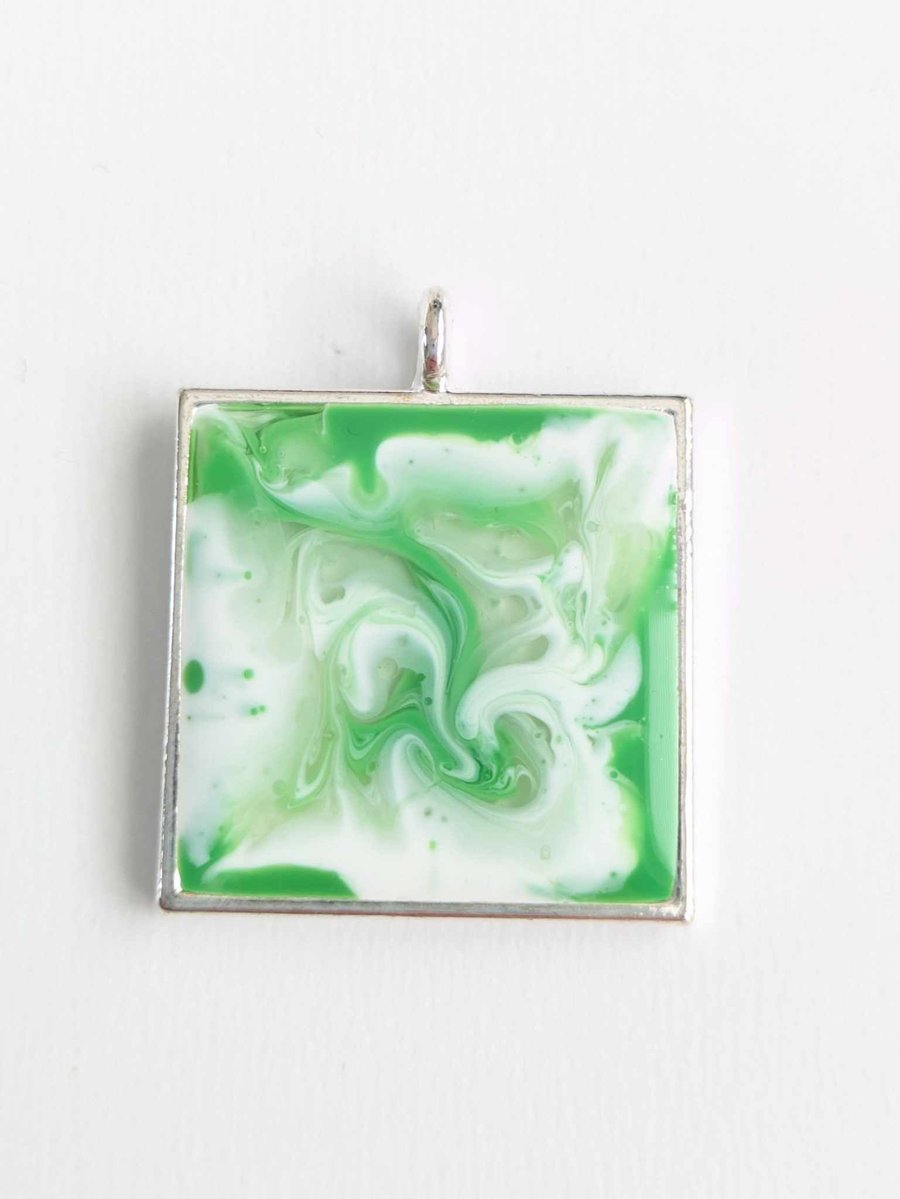 Small Square Resin Pendant With Green & White