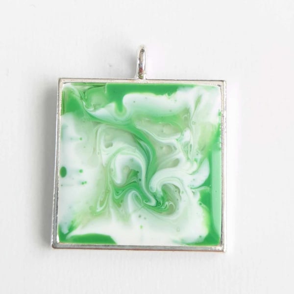 Small Square Resin Pendant With Green & White