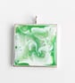 Small Square Resin Pendant With Green & White - Image 1