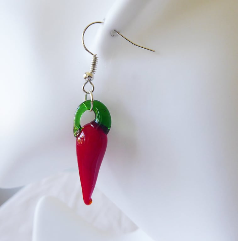 Lampwork Glass Red Hot Chilli Pepper Earrings