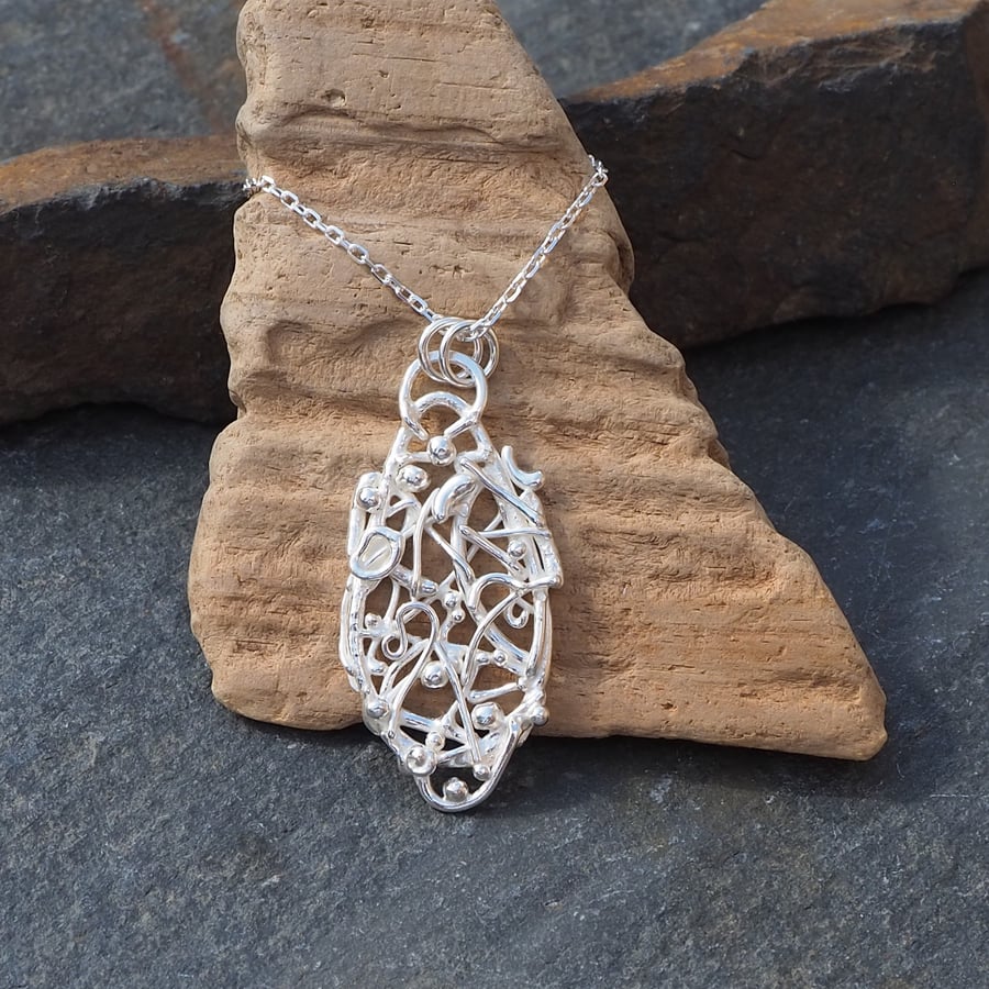 Fused silver pendant necklace, recycled silver, eco jewellery