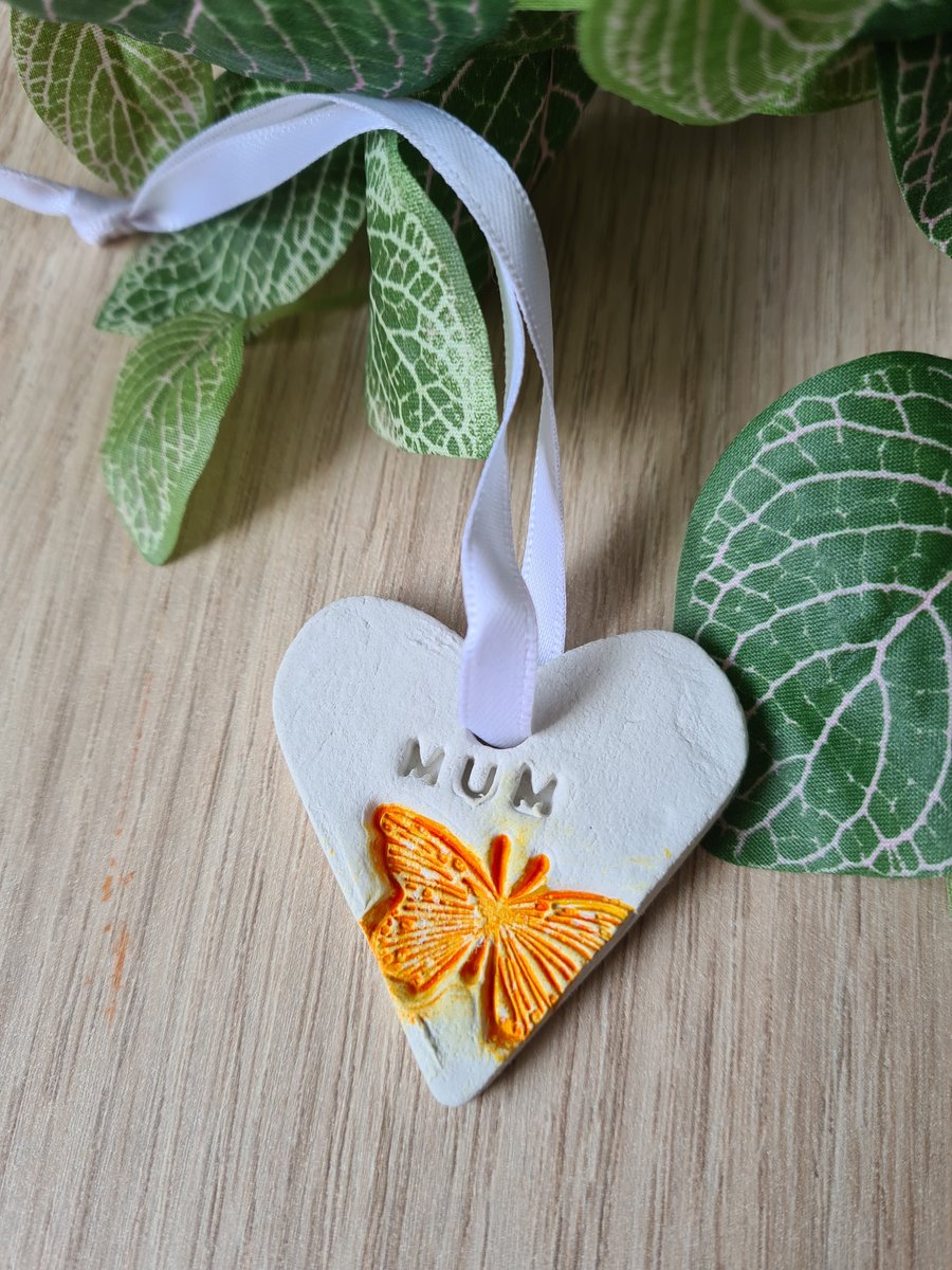 Heart butterfly Mothers Day clay hanging decoration gift tag home decor