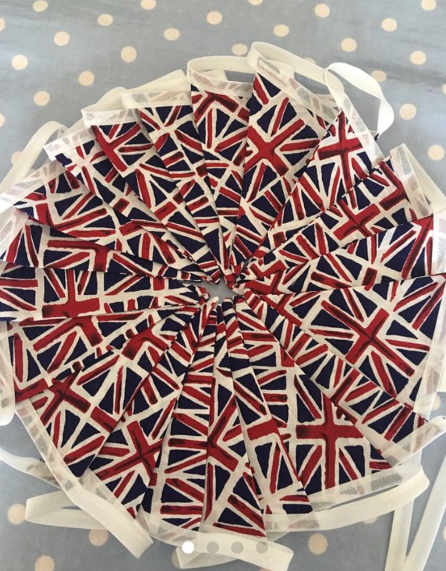 Union Jack red,white & blue cotton fabric bunting wedding,party flags