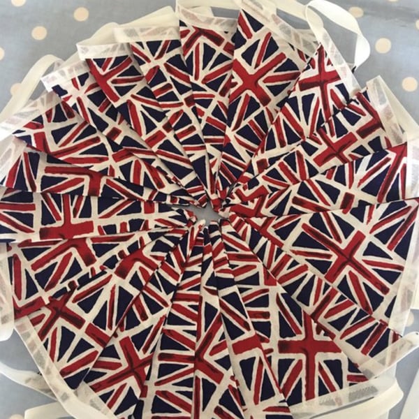 Union Jack red,white & blue cotton fabric bunting wedding,party flags