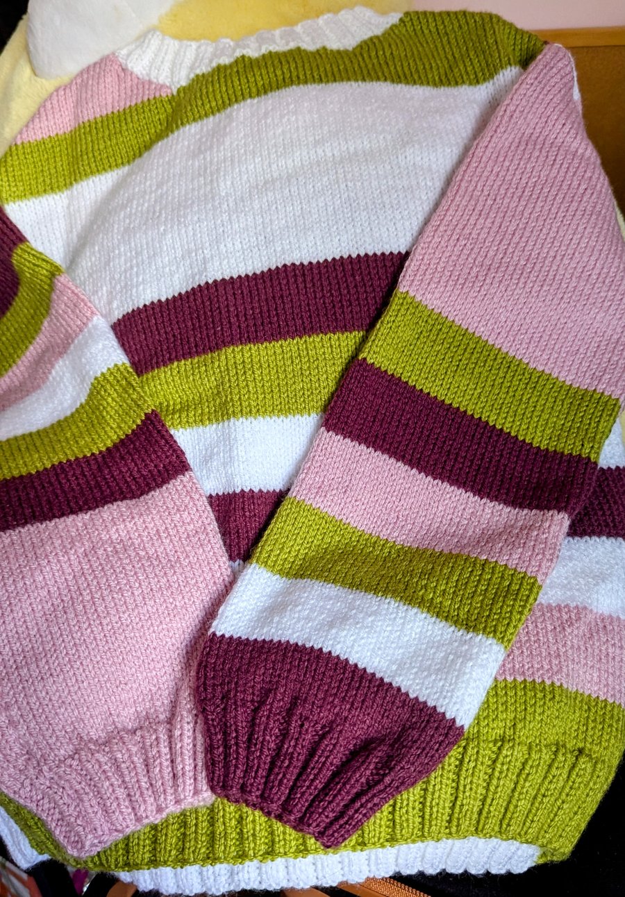 Girls 8 to 10 year old jumper in striped pattern in  various colours 