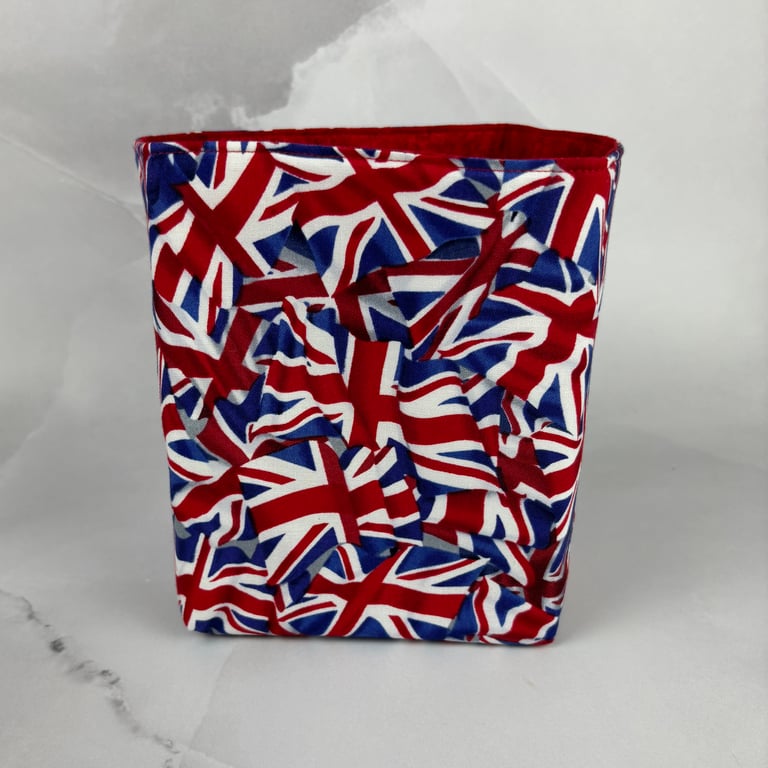 Union Jack fabric basket, Flags storage bin, Handmade