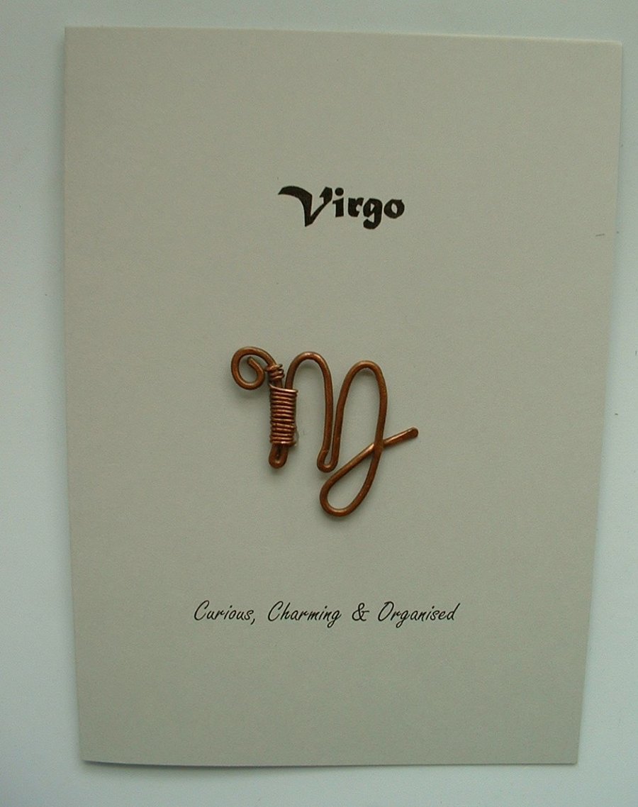 Virgo Zodiac Greeting Card with Copper Wire 
