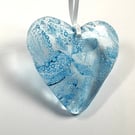 Blue bubbles fused glass  hanging heart