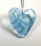 Blue bubbles fused glass  hanging heart