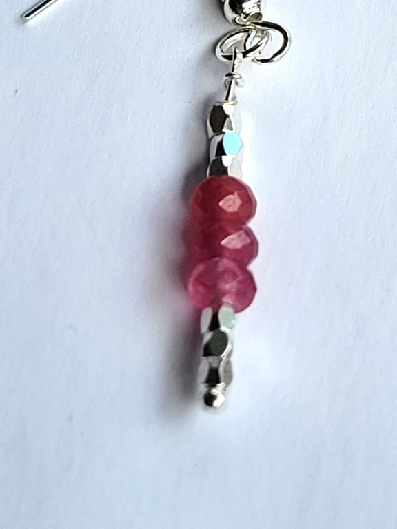 Pink Tourmaline Gemstone and Sterling Silver Earrings.