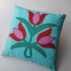 Tulip mini cushion - art deco style appliqued and embroidered felt motif