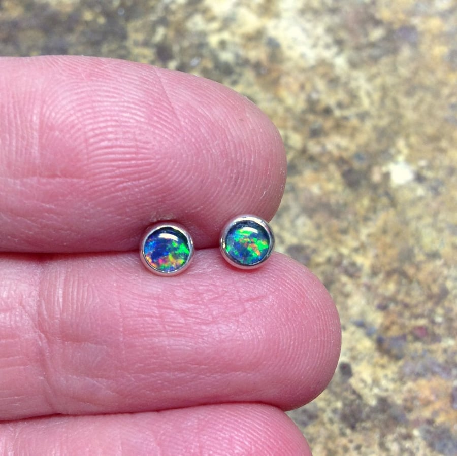 Opal stud earrings sterling silver, gemstone studs