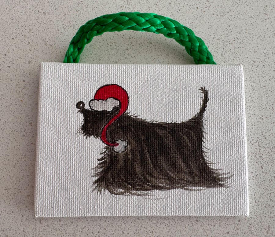 Black Dog Wearing a Santa Hat Christmas Decoration 