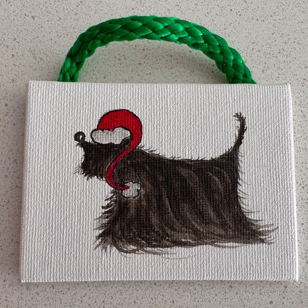 Black Dog Wearing a Santa Hat Christmas Decoration 