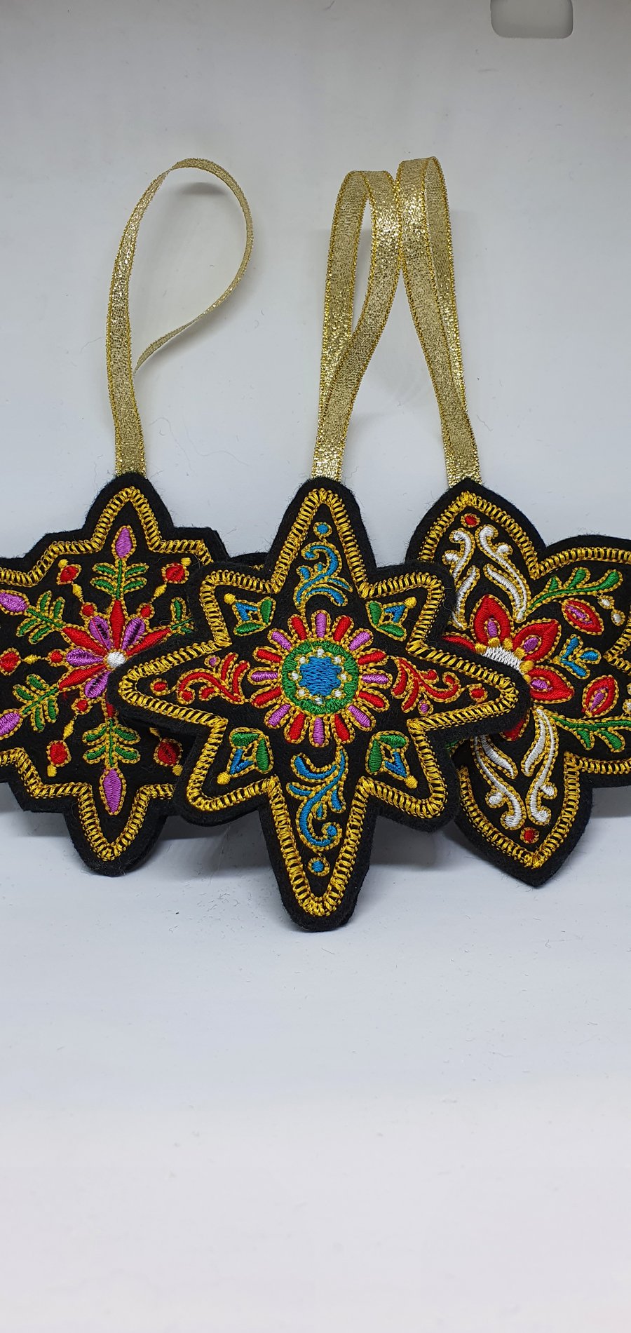 Embroidered felt decorations. Black