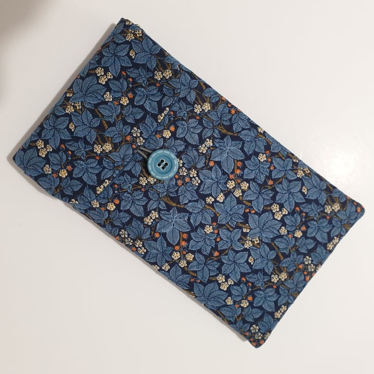 Floral themed Mobile Phone or Glasses Case in 100% cotton Button fastener 009