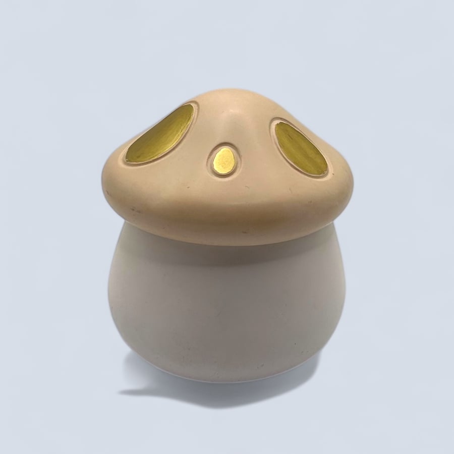 Beige and Gold Mushroom Shaped Trinket Pot - Toadstool Jewellery Box