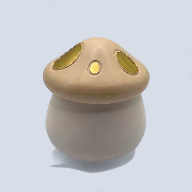 Beige and Gold Mushroom Shaped Trinket Pot - Toadstool Jewellery Box